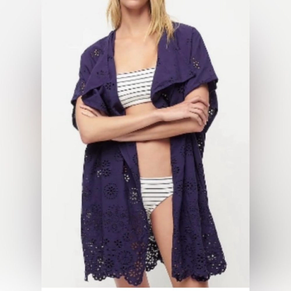 J. Crew Navy Blue Eyelet Swim Coverup.   One Size / No Size.   EUC!